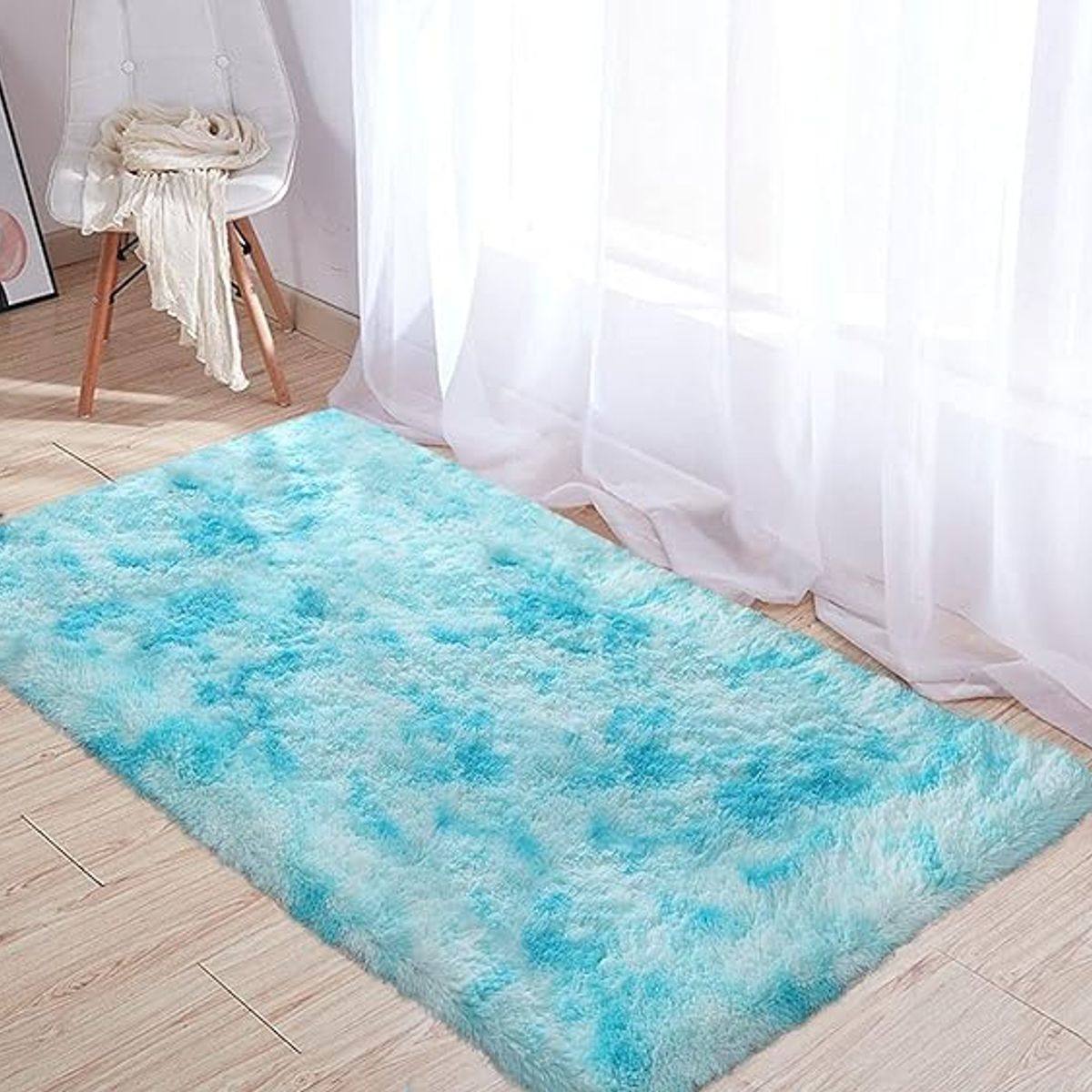 GENERICO - alfombra bajada de cama shaggy turquesa 150x50
