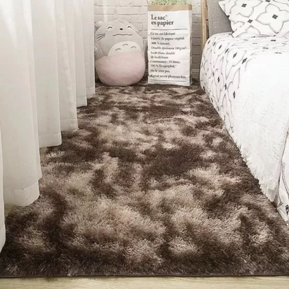 GENERICO - Alfombra bajada de cama shaggy café mixta  150x50