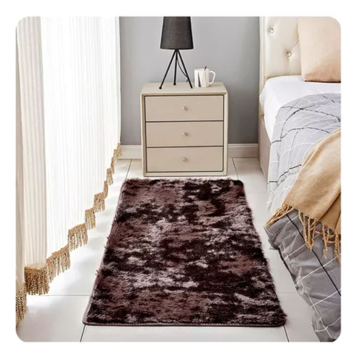 GENERICO - Alfombra bajada de cama shaggy café mixta  150x50