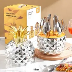 GENERICO - Juego de Cuchilleria Acero Inoxidable 24 Pcs Diseño Piña Plateada