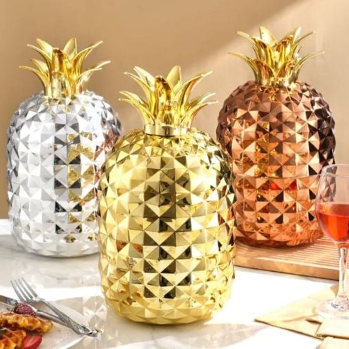 GENERICO - Juego de Cuchilleria Acero Inoxidable 24 Pcs Diseño Piña Gold Rose