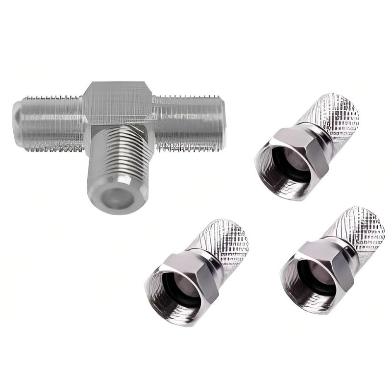 DBLUE - CONECTOR COAXIAL T + 3 PUNTAS DE UNIÓN RG-6