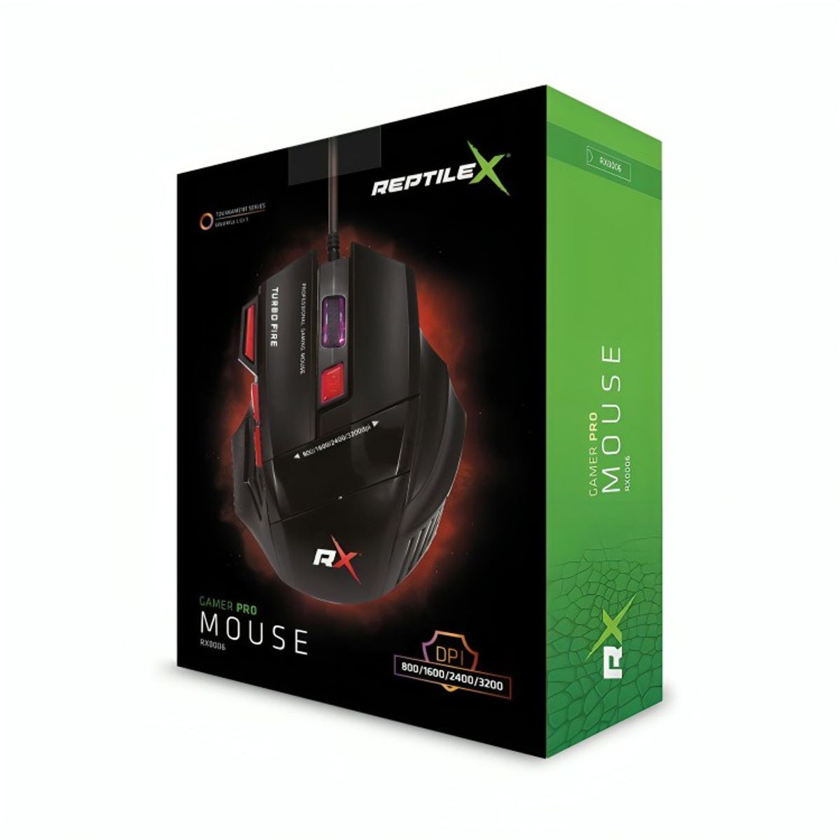 REPTILEX - MOUSE GAMING 7 BOTONES CON LUZ LED 1200-1600-2400-3200 DPI
