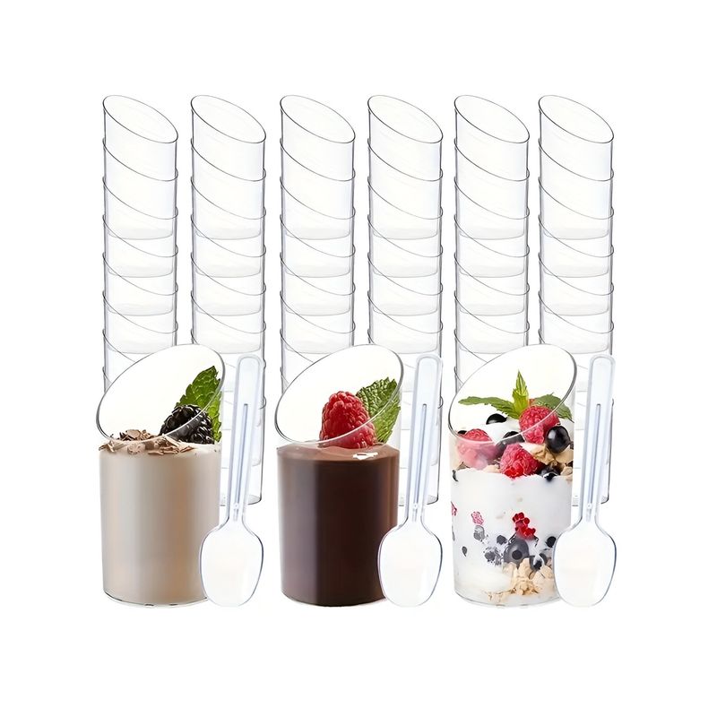PASTELERIUS - X200 Vasos Postres 60ml + 250 Cucharas Postres Desechables