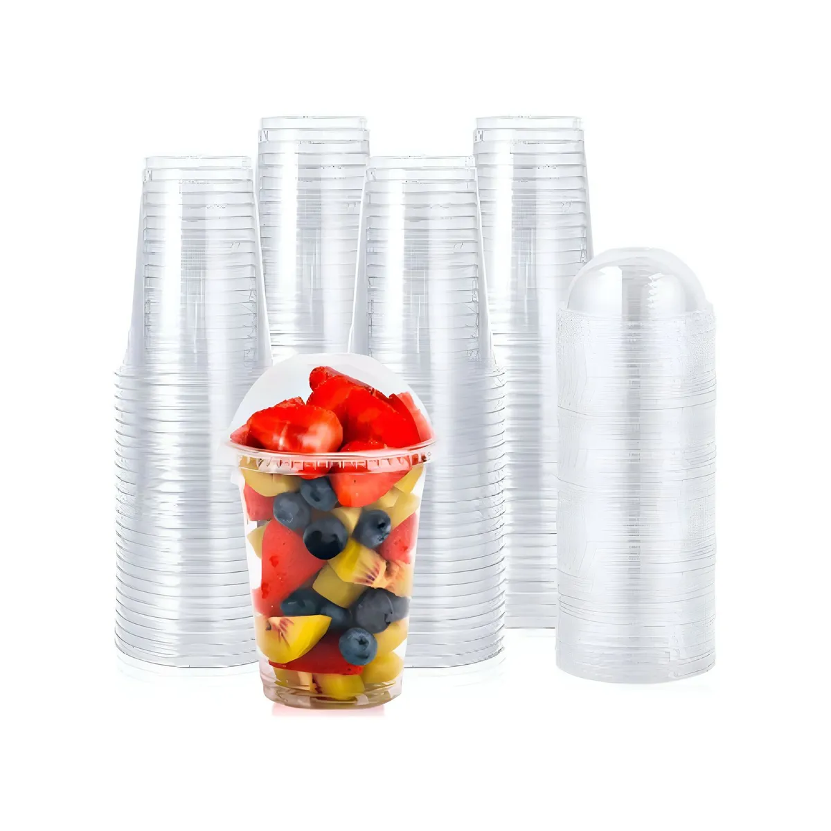 GENERICO - Pack 50 Vasos Desechable Plastico con tapa