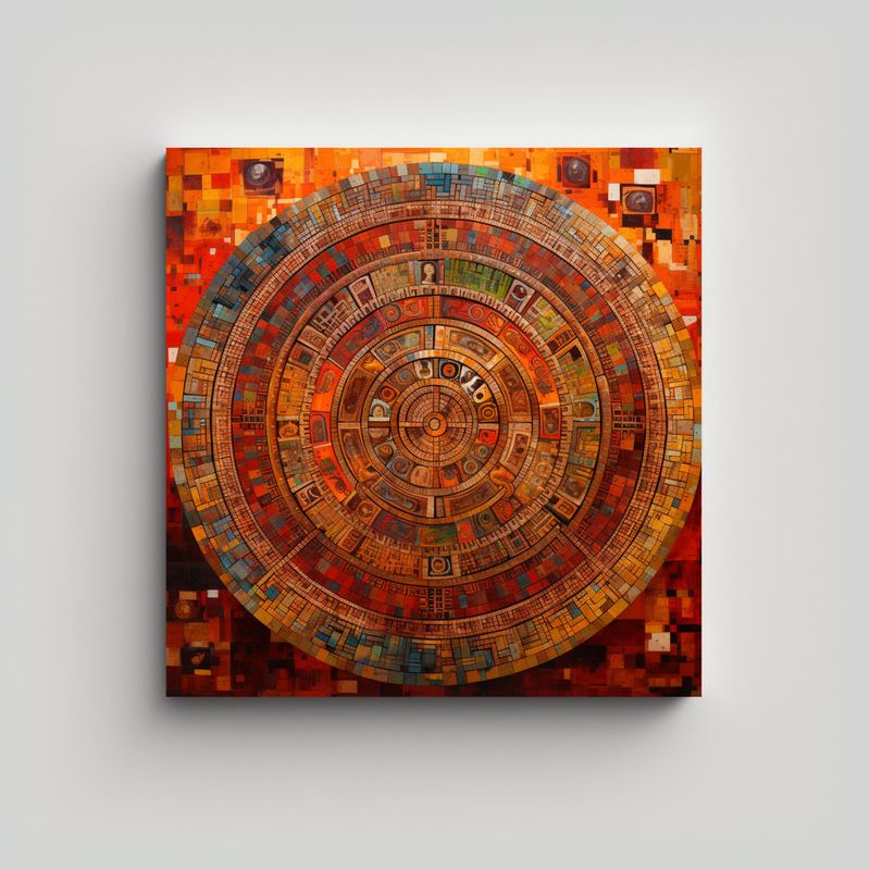 GENERICO - Cuadro Vintage Con Calendario Azteca Y Mosaico 80x80 Cm