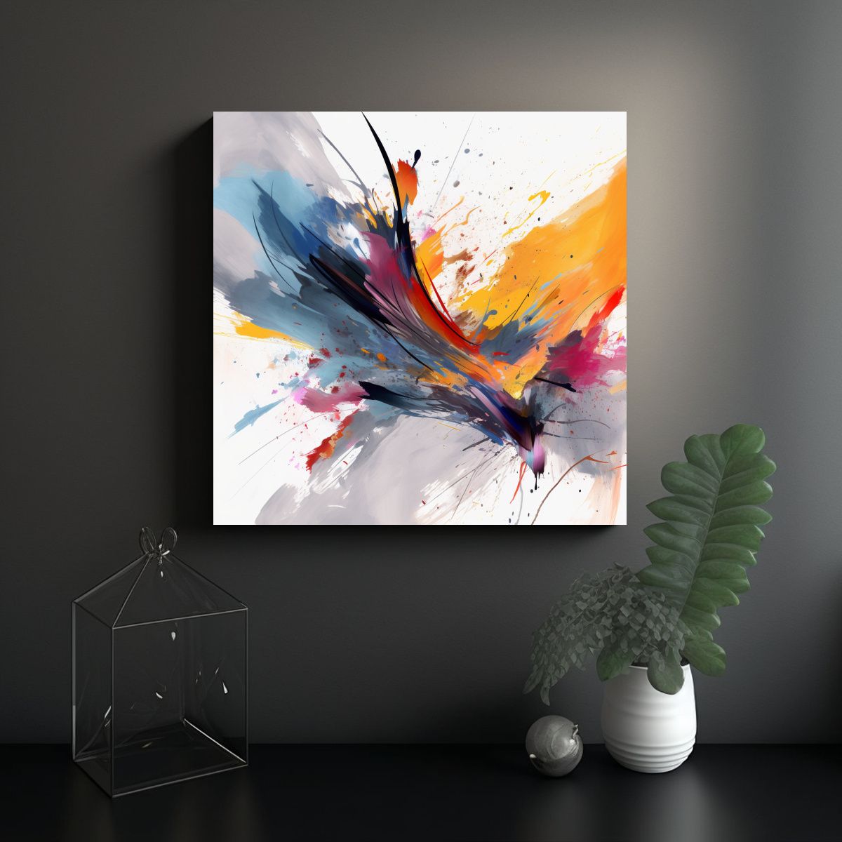 GENERICO - Cuadro Abstracto Moderno Con Pinceladas Grandes Y 90x90 Cm