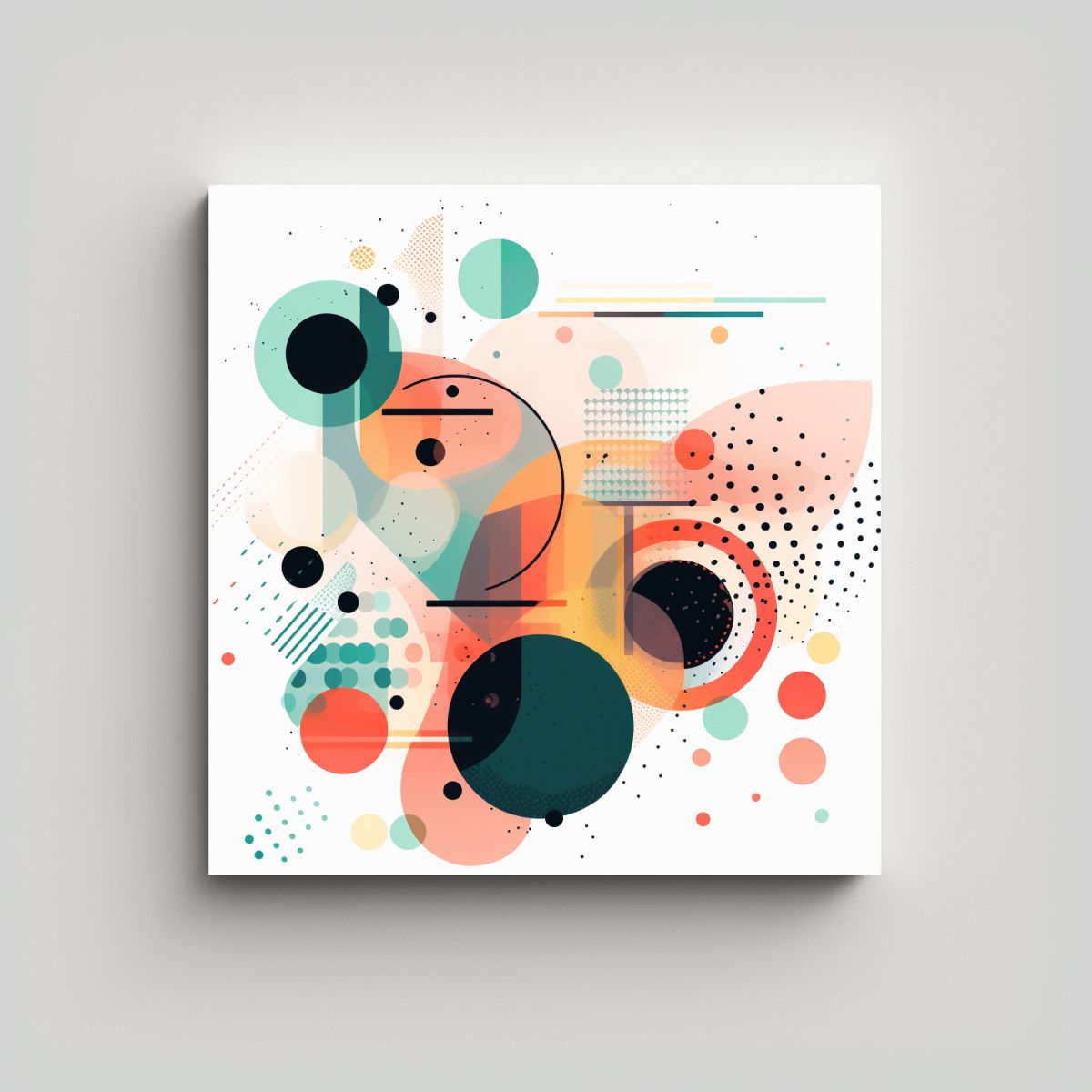 GENERICO - Cuadro Abstracto Lienzo Con Círculos Y Puntos En 50x50 Cm