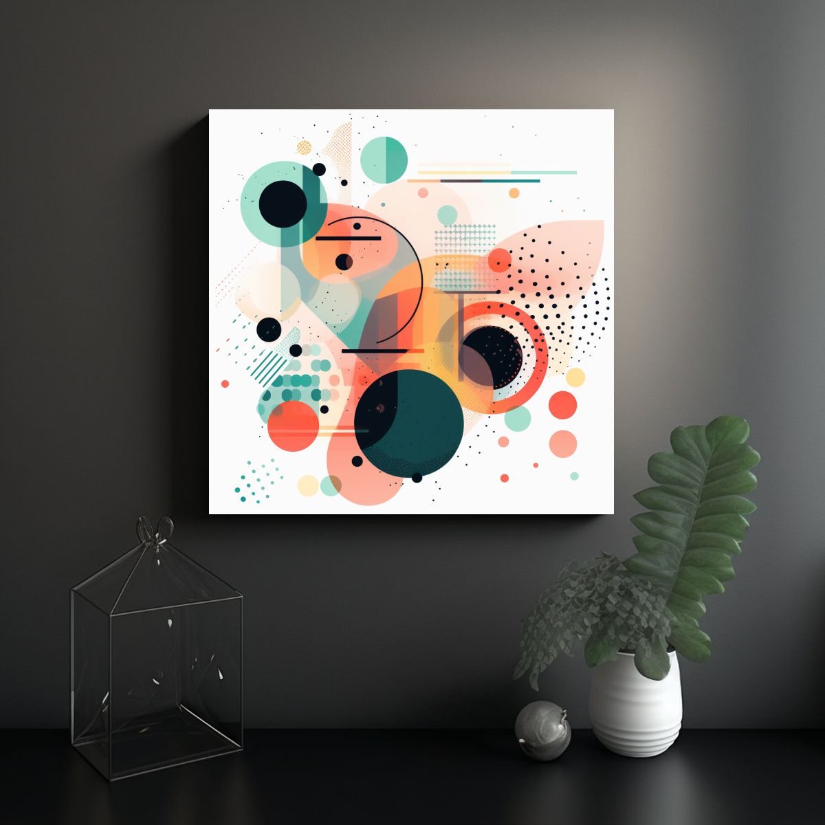 GENERICO - Cuadro Abstracto Lienzo Con Círculos Y Puntos En 50x50 Cm