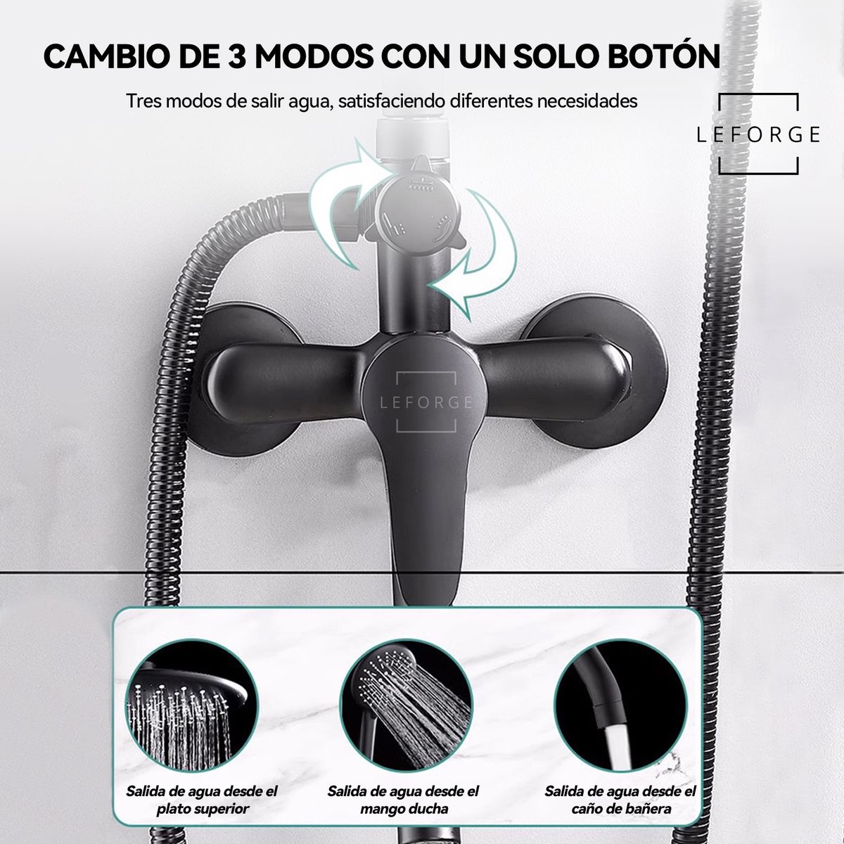 LEFORGE - Columna De Ducha Moderna 3 Funciones Monomando Con Jabonera Negro