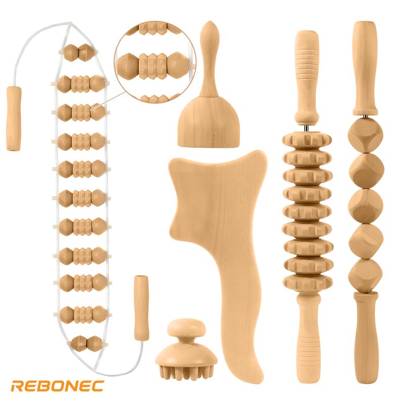 REBONEC - Kit 6pcs Maderos De Masaje Maderoterapia Corporal Rodillo