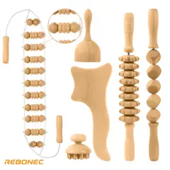 REBONEC - Kit 6pcs Maderos De Masaje Maderoterapia Corporal Rodillo