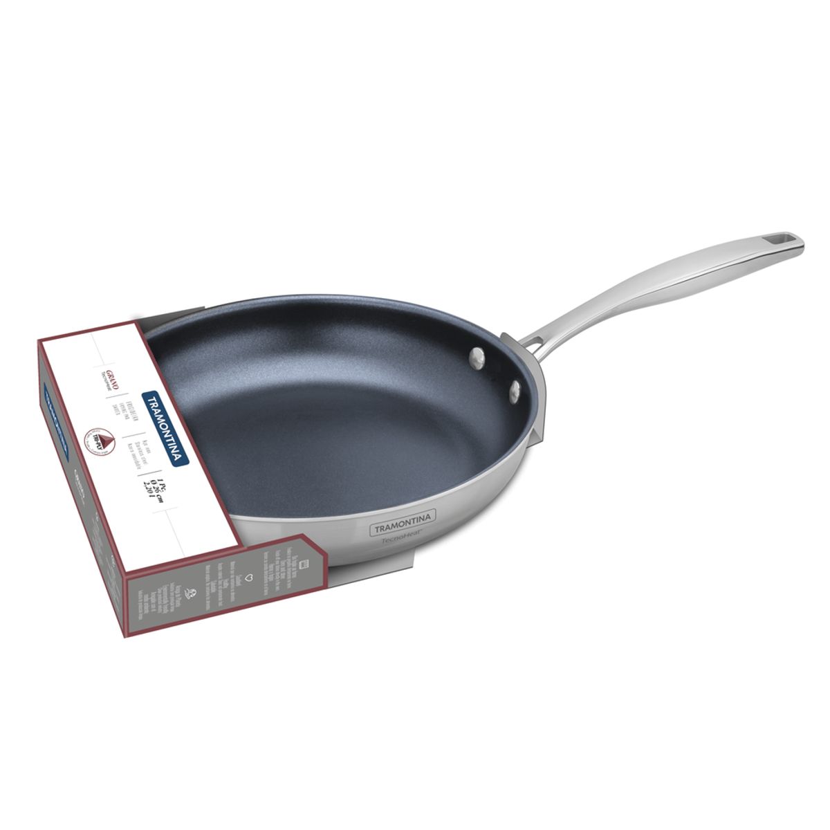TRAMONTINA - Sartén Grano de acero inoxidable con cuerpo triple y revestimiento interno cerámico grafito de 26 cm