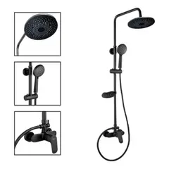 HOMEBRANDT - Columna De Ducha Acero Inoxidable Redondo 2 Salidas De Agua Negro