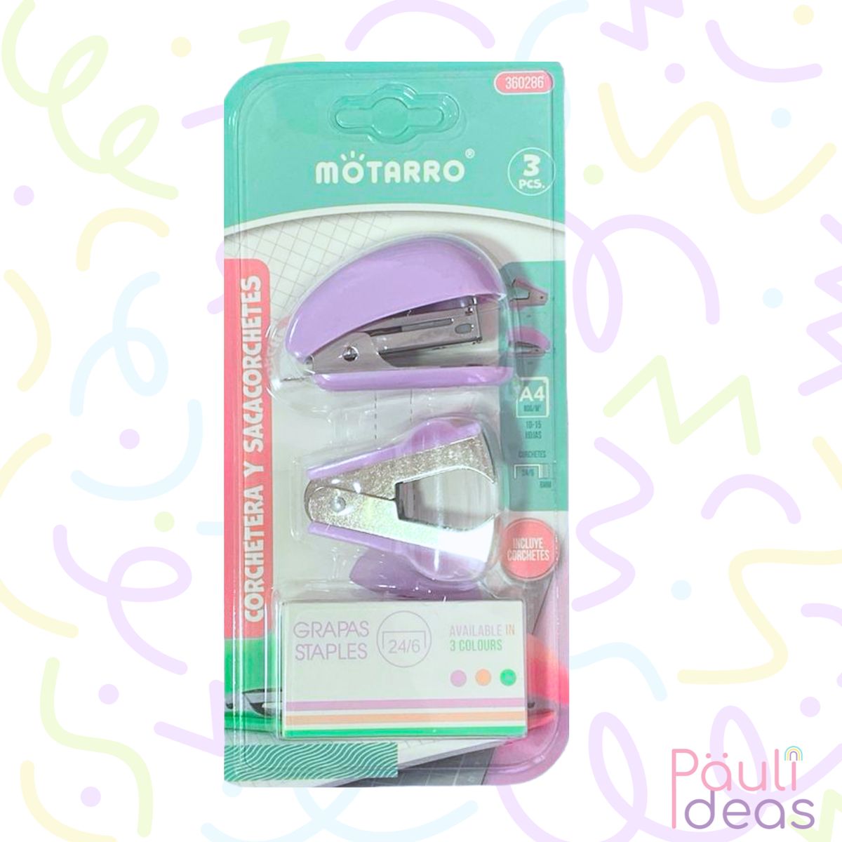 MOTARRO - Set Mini Corchetera + Sacacorchetes + Corchetes Diseño Kawai