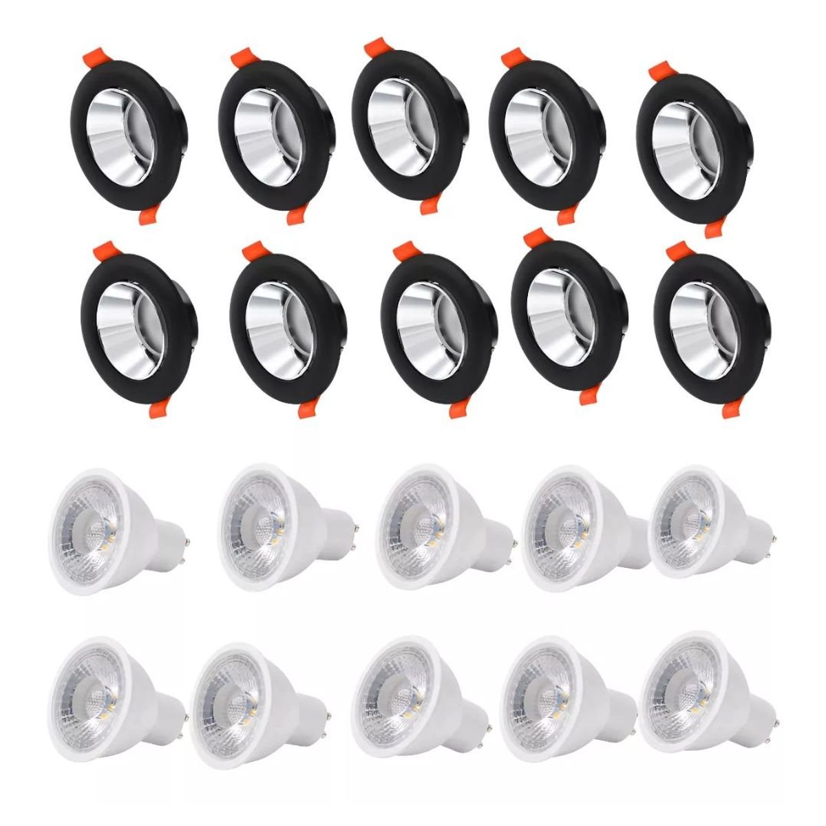 WANT - Pack X 10 Foco Spot Porta Gu10 Dirigible + Ampolletas Luz Cálida