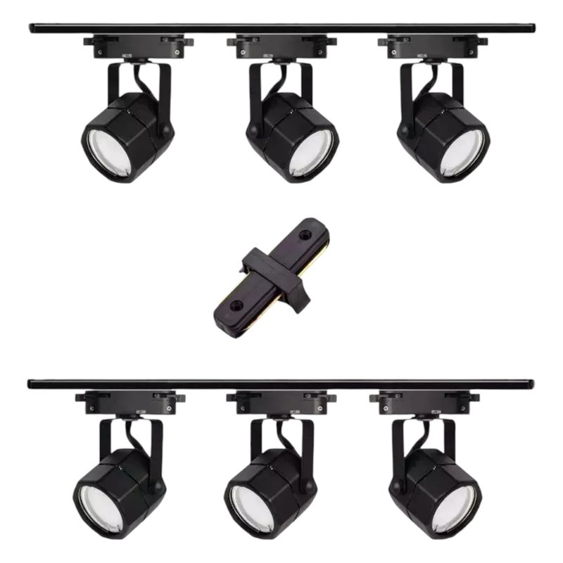 GENERICO - Lámpara 6 Focos Negros Hexagonales Luz Neutra Con Riel 2 mts y Unión