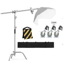 GENERICO - C-STAND TRÍPODE ATRIL + KIT RUEDAS DE LUZ ALTA RESISTENCIA PARA FOTOGRAFÍA
