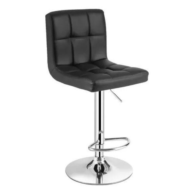 GENERICO - Silla Piso Bar Taburete Respaldo Ecocuero Regulable Negro