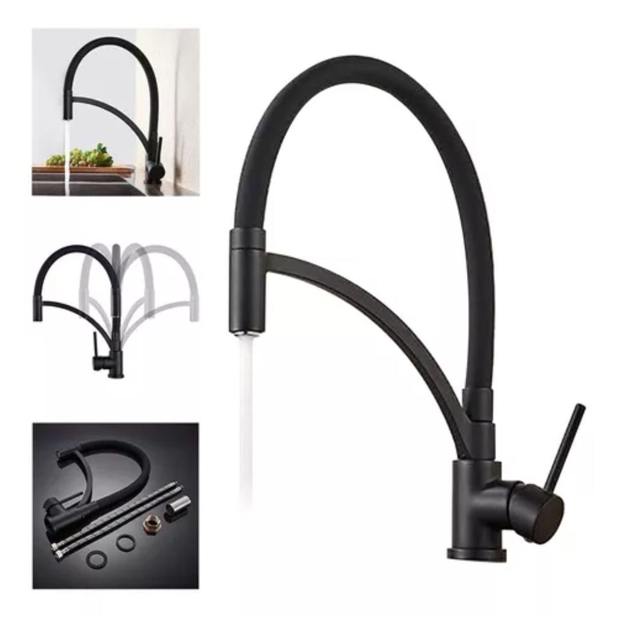 GENERICO - Grifo Llave Lavaplatos De Lujo Monomando Cocina Acero Negro