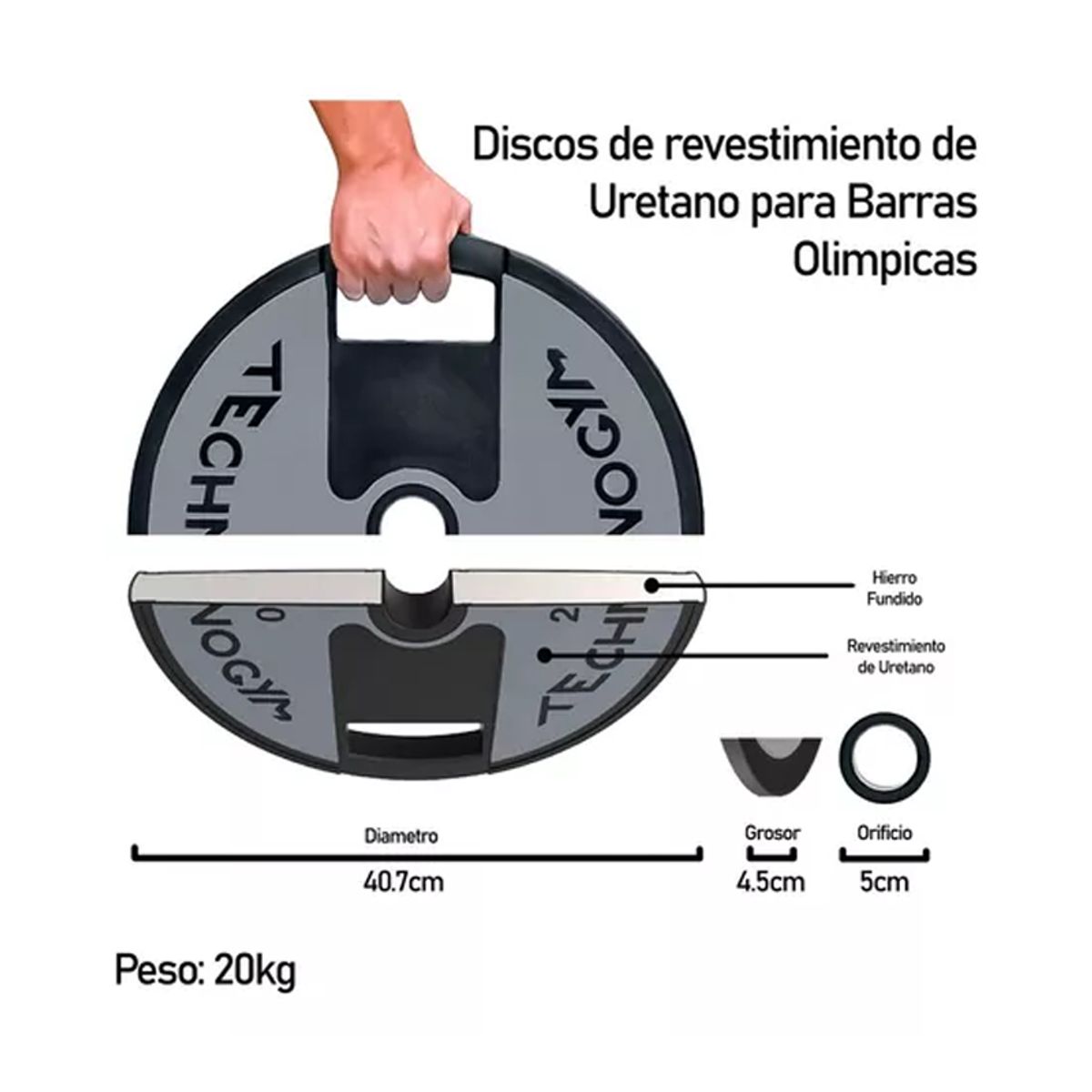 GENERICO - Disco Olimpico 20kg Para Pesas Barras Profesional Engomado
