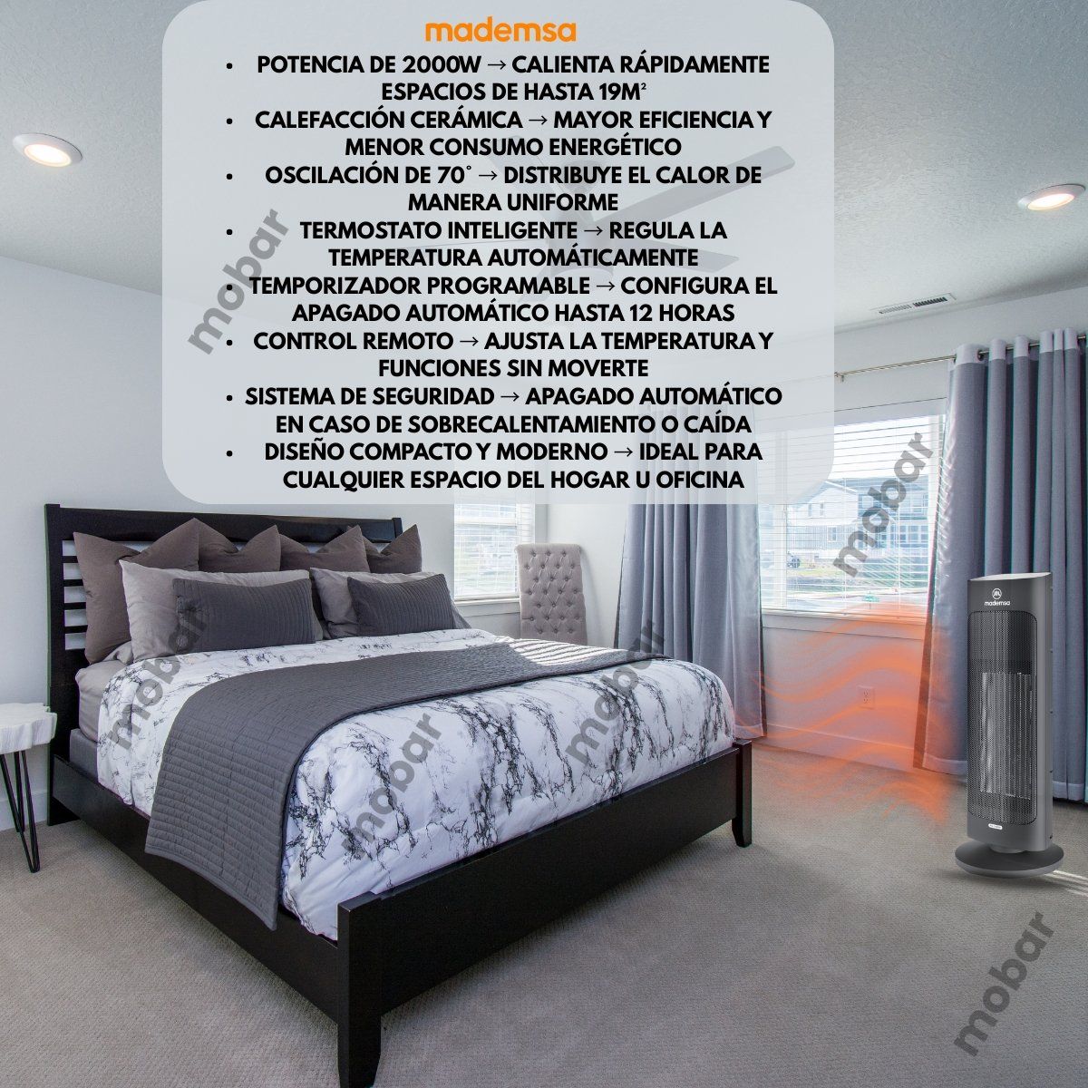 MADEMSA - Estufa Eléctrica Calefactor Mademsa Eh100 2000w Oscilante…