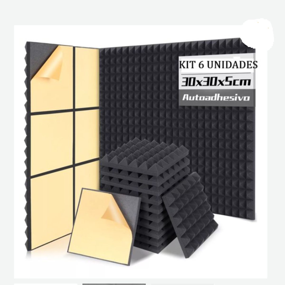 GENERICO - KIT 6 UNIDADES ESPONJA ACUSTICA DISEÑO PIRÁMIDE AUTOADHESIVA 30X30X5CM