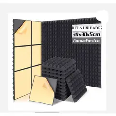 GENERICO - KIT 6 UNIDADES ESPONJA ACUSTICA DISEÑO PIRÁMIDE AUTOADHESIVA 30X30X5CM