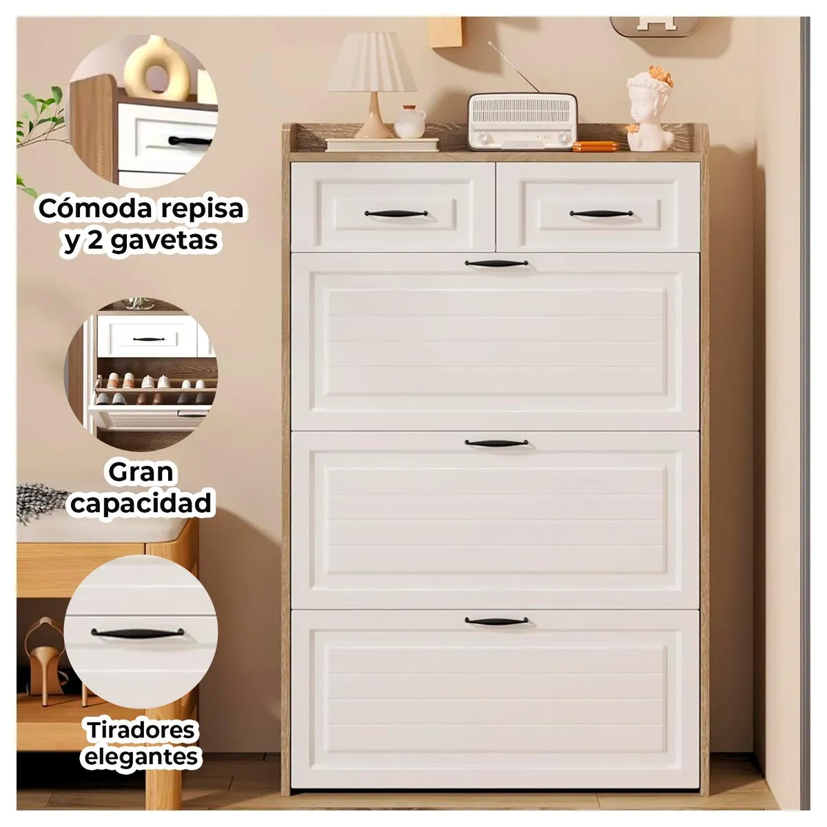 GLOBAL LATIN GROUP - Zapatera de Alta Calidad Organizador de Zapatos con Diseño Sofisticado - Beige