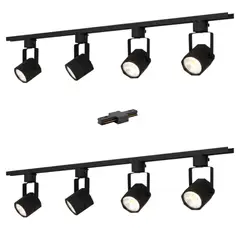 MEGABRIGHT - Lámpara 8 Focos Negros Hexagonales Luz Neutra con 2 Riel de 1mt y Unión