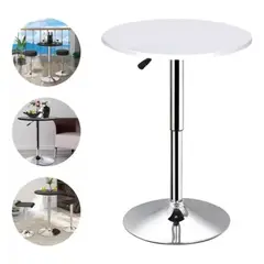 GENERICO - Mesa Bar Altura Regulable 60 A 93 Cm Diametro Comedor Gira 360° Blanco