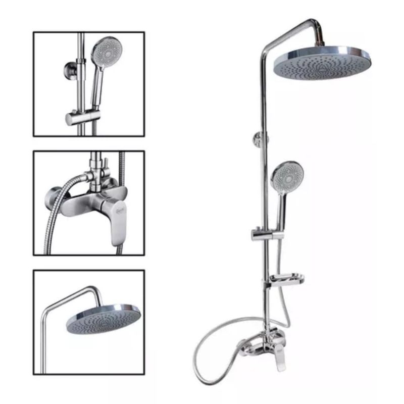 HOMEBRANDT - Columna De Ducha Acero Inoxidable Redondo 2 Salidas De Agua Plateado