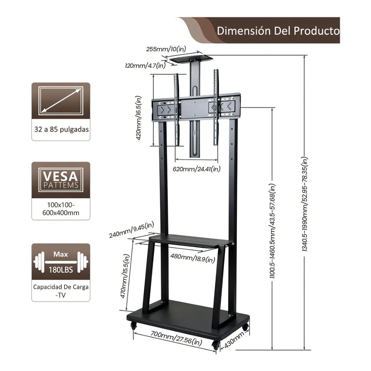 GENERICO - Soporte Tv Base Pedestal Rueda Televisor 32 A 70p Pulgadas
