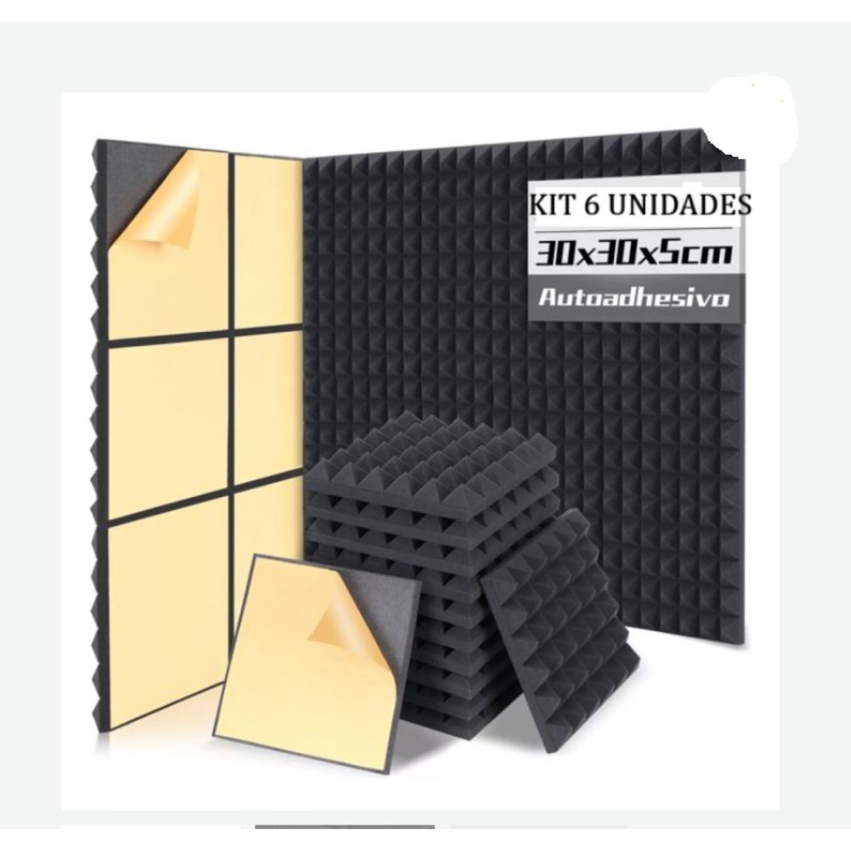 GENERICO - KIT 12 UNIDADES ESPONJA ACUSTICA DISEÑO PIRÁMIDE AUTOADHESIVA 30X30X5CM