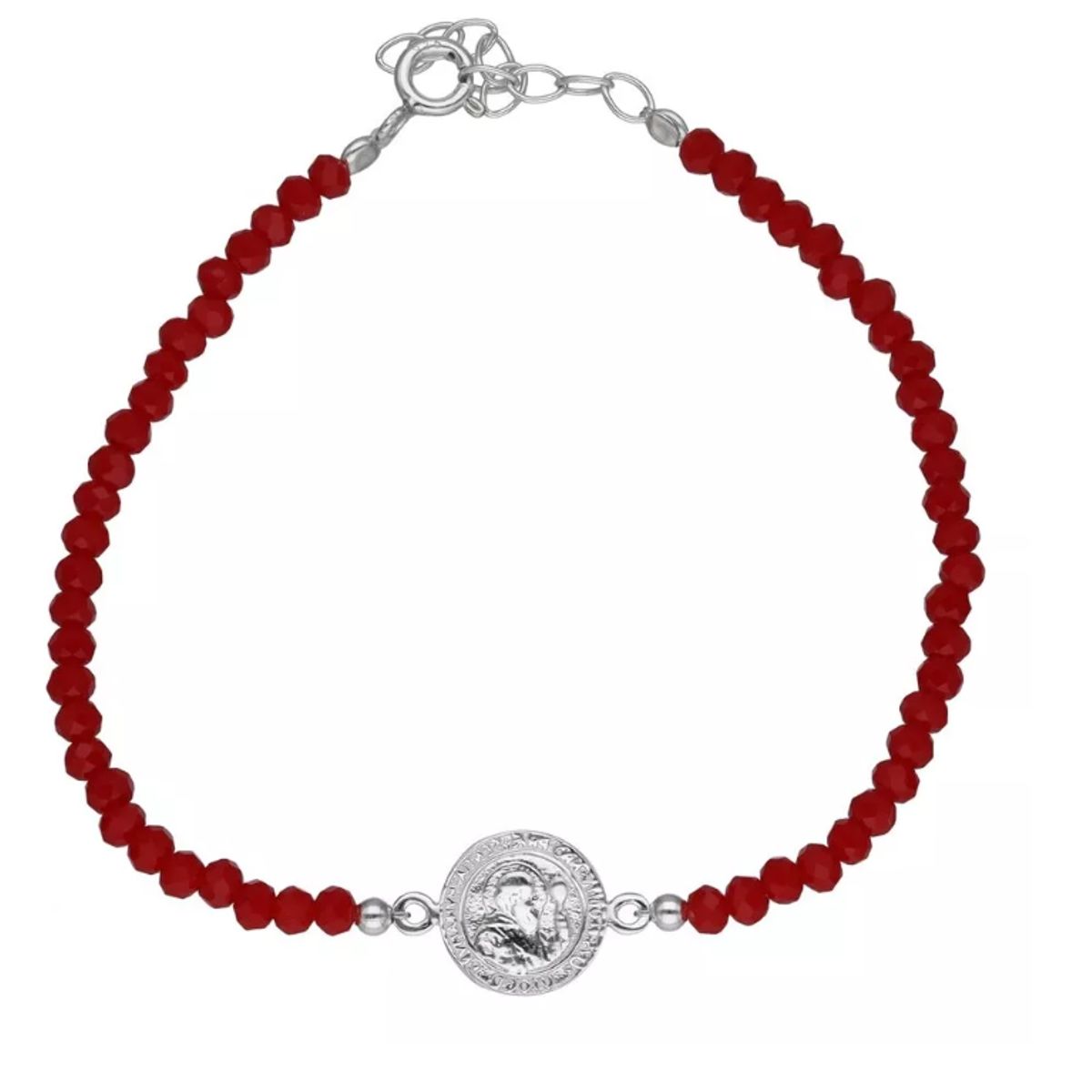 GENERICO - Pulsera De Protección Plata Fina San Benito Cristales Rojos