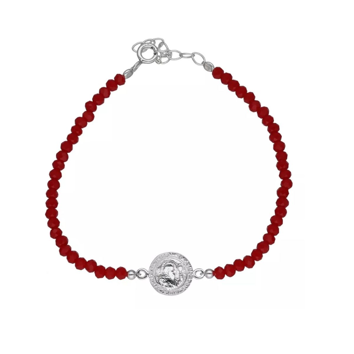 GENERICO - Pulsera De Protección Plata Fina San Benito Cristales Rojos