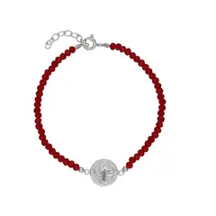 GENERICO - Pulsera De Protección Plata Fina San Benito Cristales Rojos