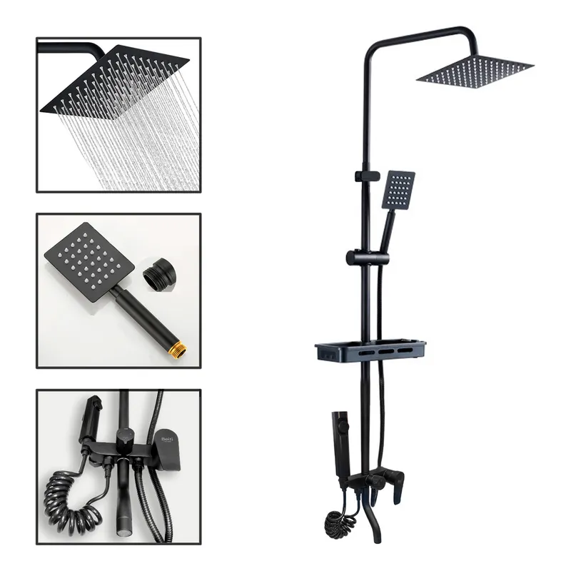 GENERICO - Columna Ducha Rectangular Con Monomando Ducha Telefono Bidet Negro