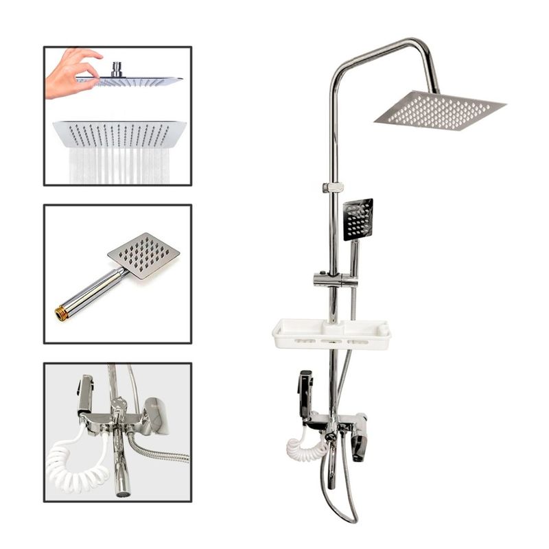 GENERICO - Columna Ducha Rectangular Con Monomando Ducha Telefono Bidet Gris