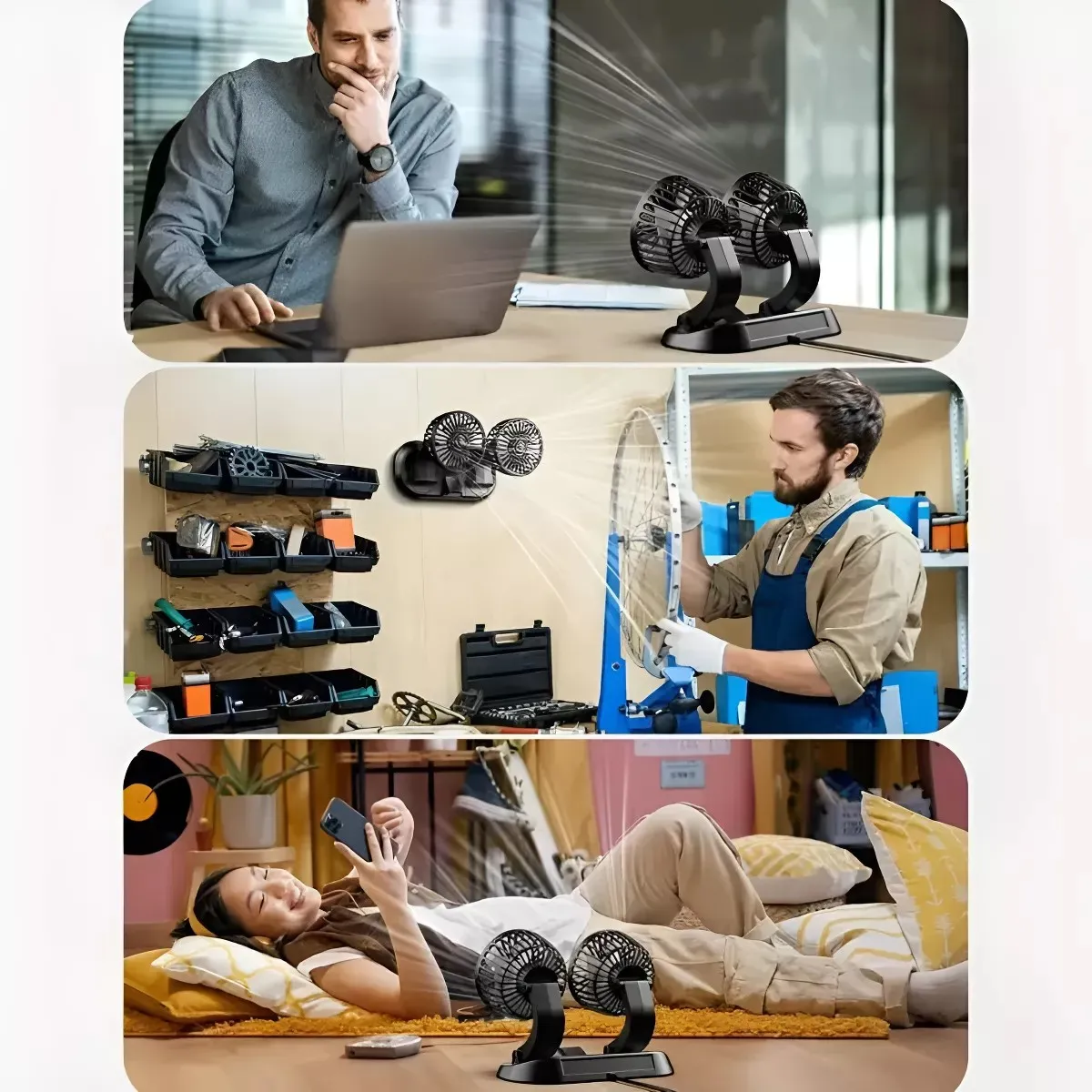 MUNDO MAGIA - Ventilador Escritorio Usb Doble Cabezal Giratorio 360 Grados