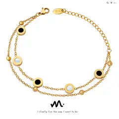 TIOZONEY - Pulsera doble de acero inoxidable para mujer