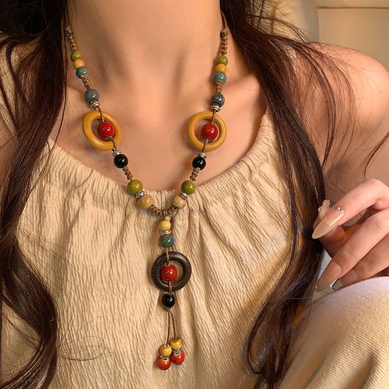 TIOZONEY - Collar Bohemio de Barras de Cerámica de Colores