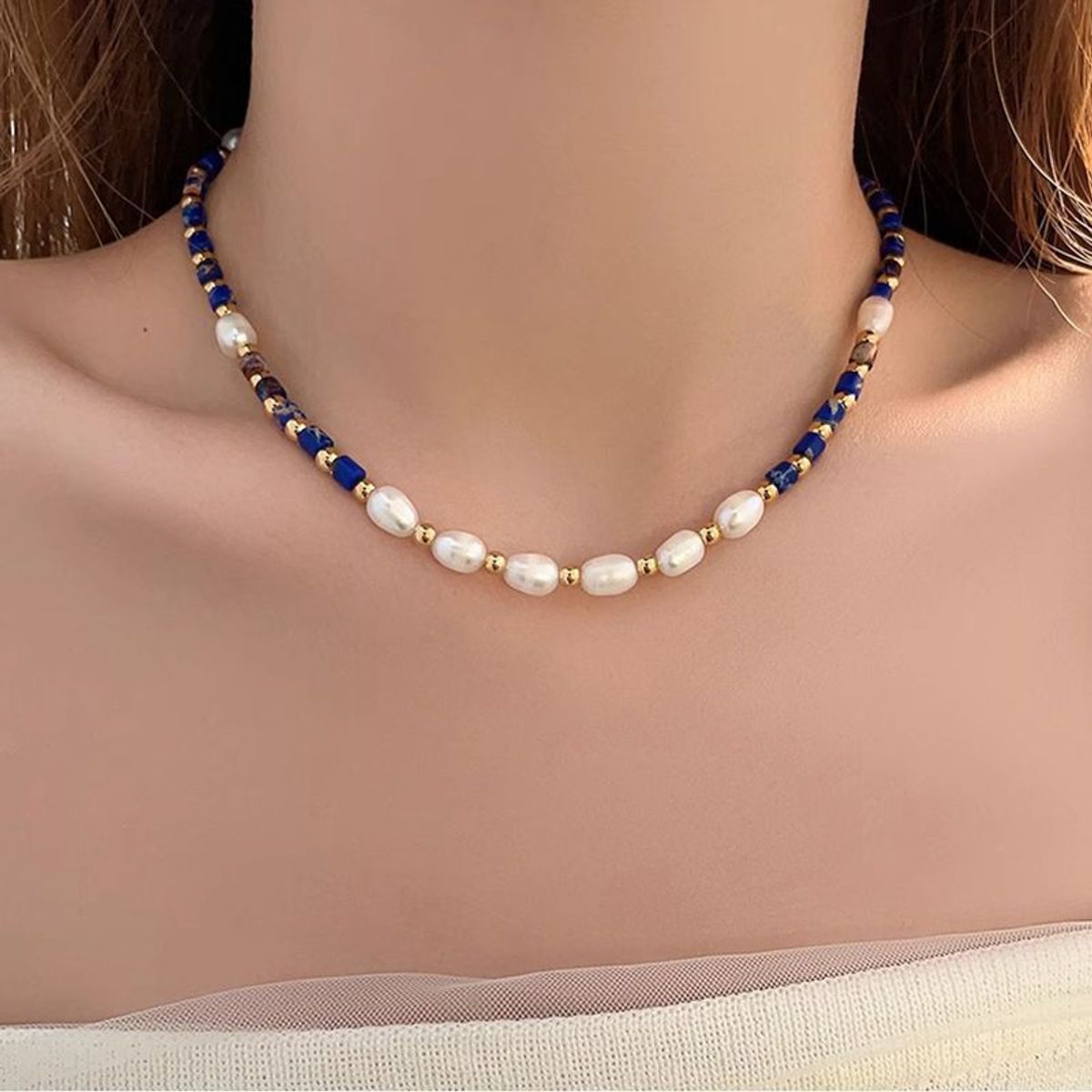 TIOZONEY - Conjunto de collar de perlas de piedra natural