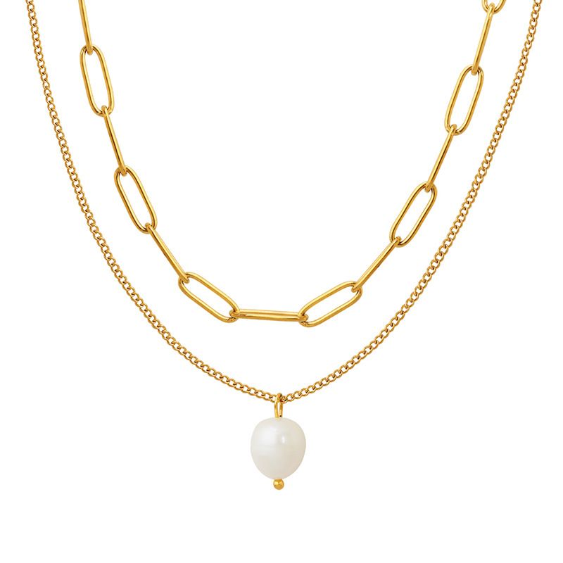TIOZONEY - Collar de perlas bañadas en oro para mujer