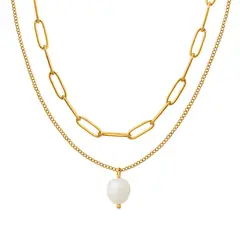 TIOZONEY - Collar de perlas bañadas en oro para mujer