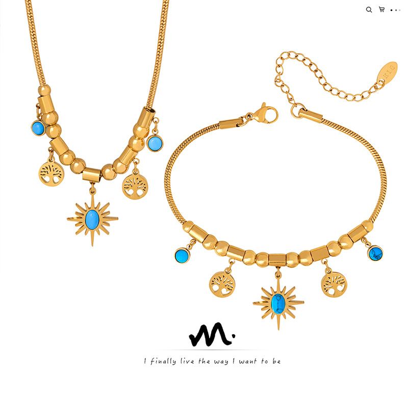 TIOZONEY - Conjunto de pulsera y collar chapados en oro para señora