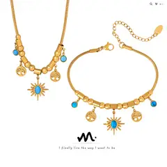 TIOZONEY - Conjunto de pulsera y collar chapados en oro para señora