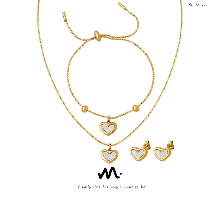 TIOZONEY - 3pcs Juego de joyas de corazón chapado en oro para mujer