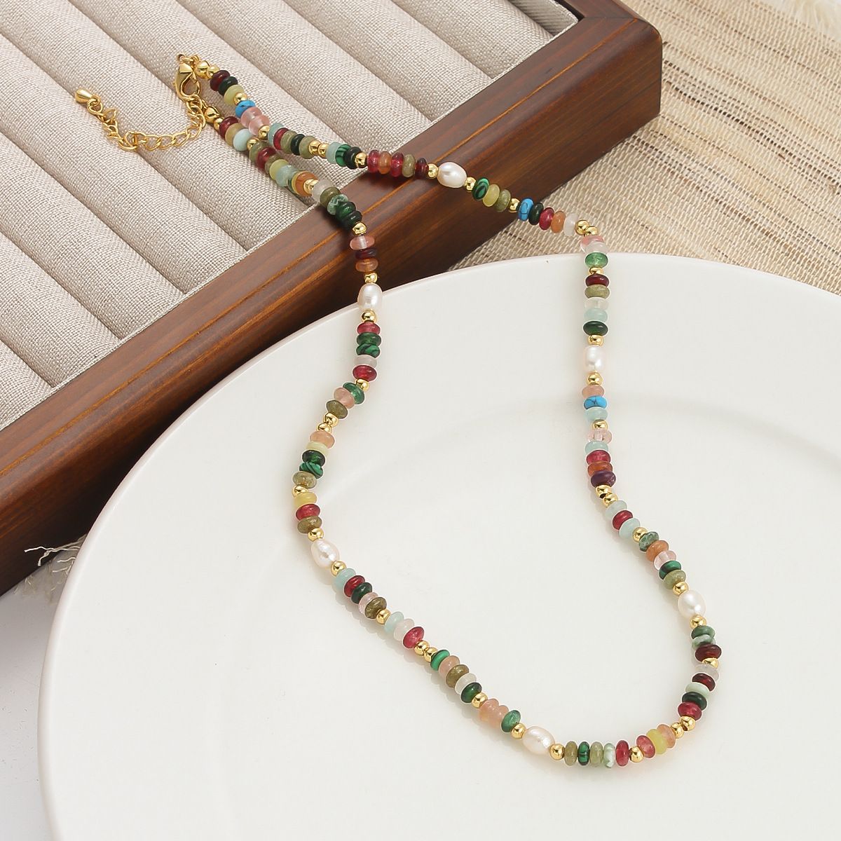 TIOZONEY - Collar de piedras preciosas coloridas para mujer