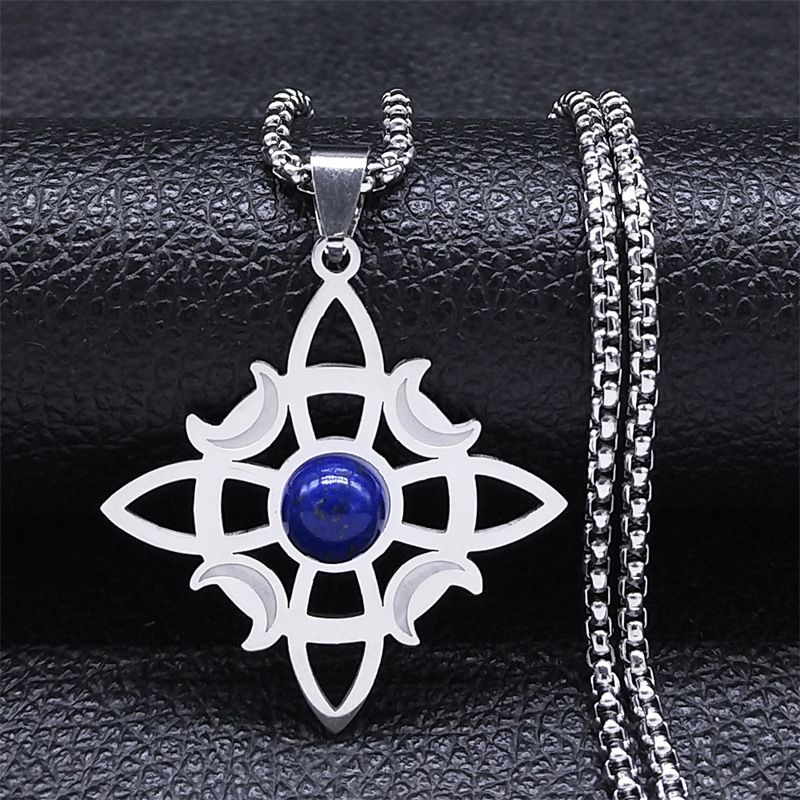 TIOZONEY - Colgante Nudo  Bruja de Cristal Azul en Cadena  Plata 35mm